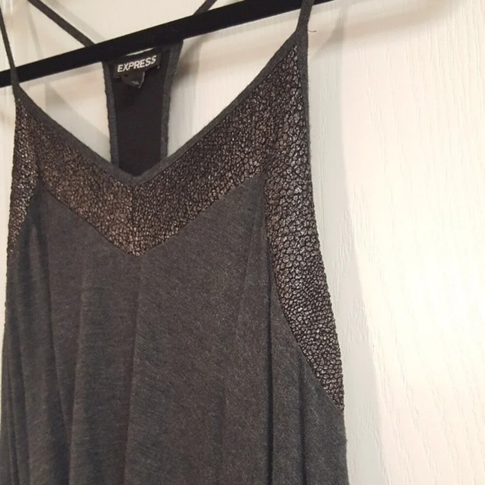Express Gray Metallic Racer Back Tank - Picture 2 of 5